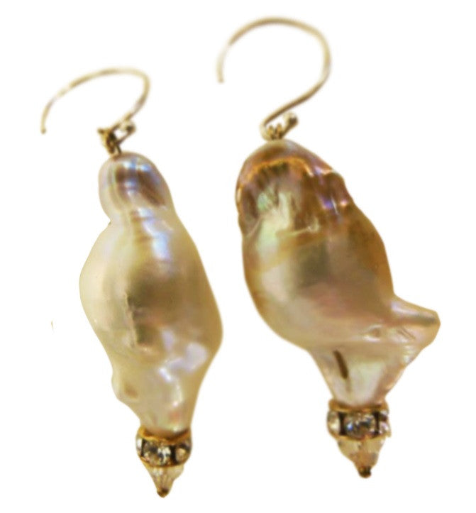 Jumbo Chinese Freshwater Baroque Pearl Earrings-Sparkle One of a kind-003-0